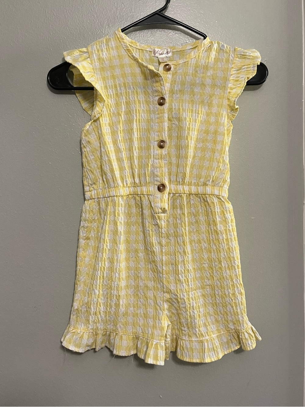 Nannette Yellow and White Gingham Girls' Romper with Ruffle Trim